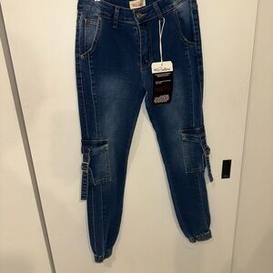 Red Bottoms Dark Blue Ankle Cargo Jeans Size 5/27